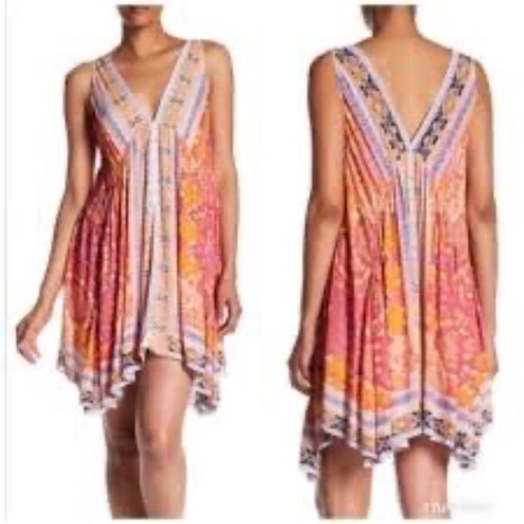 Intimately Free People Gypsy Rayon Asymmetrical Double VNeck Trapeze Dress Sz XS - Picture 1 of 8